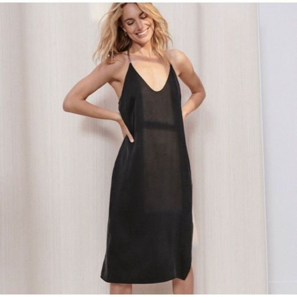 Lunya Washable Silk Slip Dress Black Size L - Picture 1 of 8